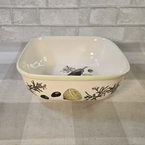 William Sonoma 10" Square Vegetable Bowl Eggplant Lemon Olives & Herbs HTF